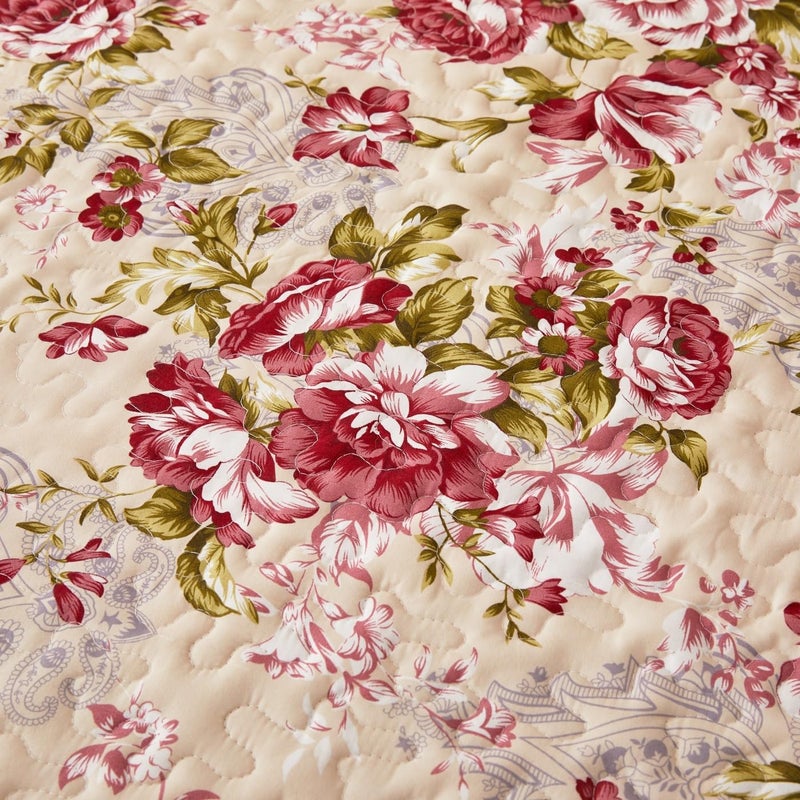 Cmfshape Summer Floral King Quilted Bedspread Romantic Red Quilt Set Reversible Stitched Bedding Cover All Season Soft Lightweight Coverlet with Pillow Cases (Red Rose  King(102""x90"")) - Image 4